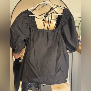 Nine West Black Puff-Sleeve Square-Neck Blouse